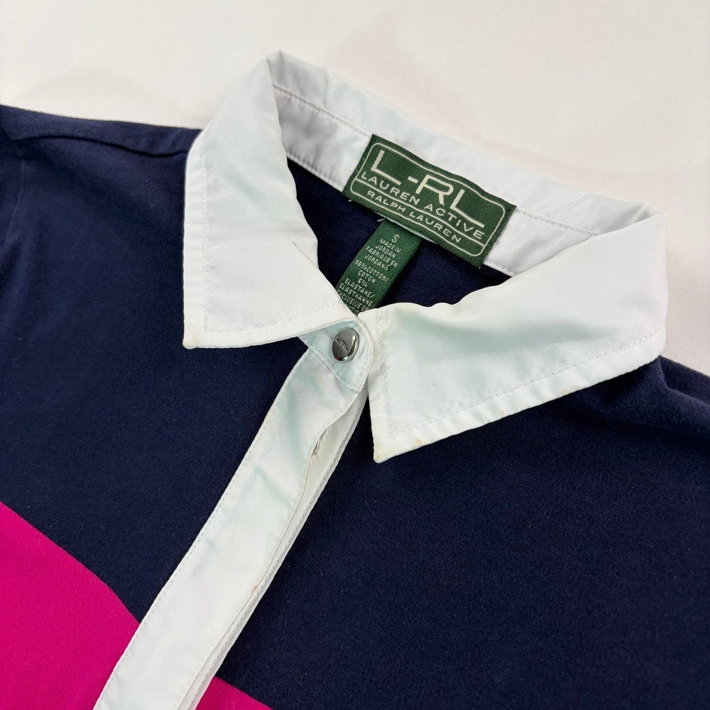 Lauren Active Ralph Lauren Polo Shirt Womens S Navy Pink Striped Quarter-Zip Top